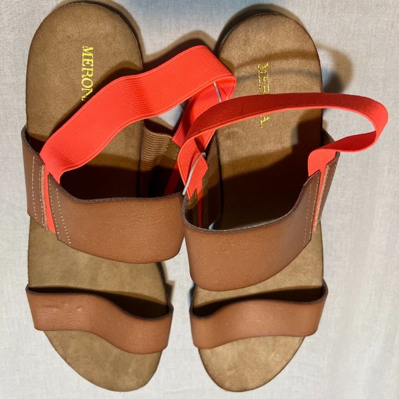 Target’s Merona Flat Sling Back Sandals Beige with Neon Orange Straps Si… - Picture 3 of 10